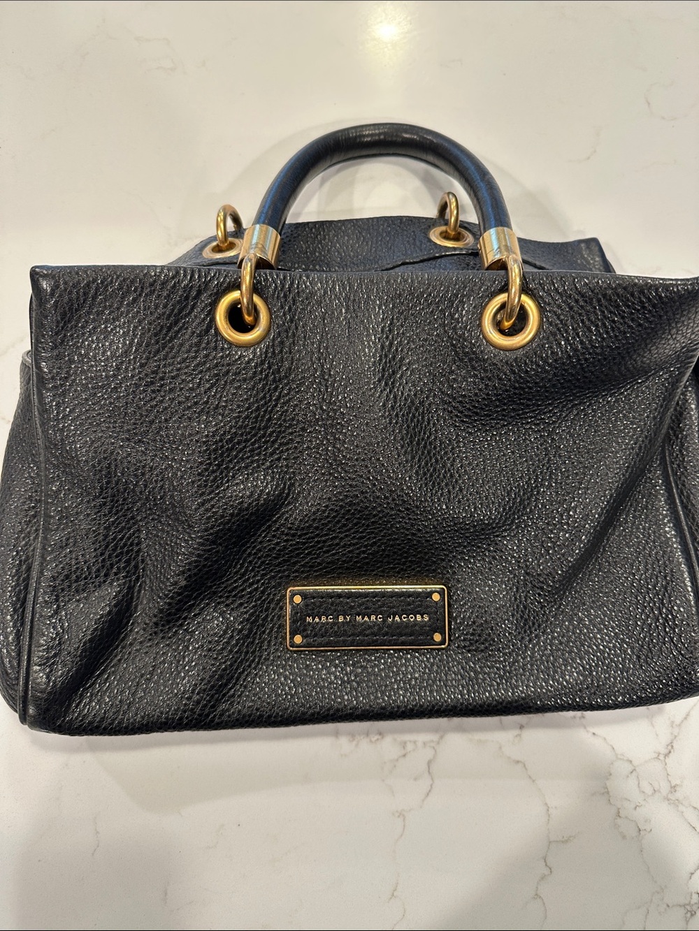 Marc by Marc Jacobs Black Pebbled Leather Satchel with Gold Hardware